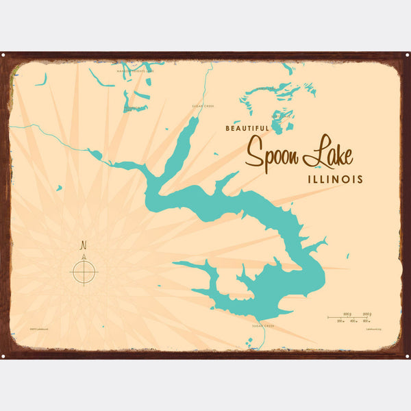 Spoon Lake Illinois, Rustic Metal Sign Map Art