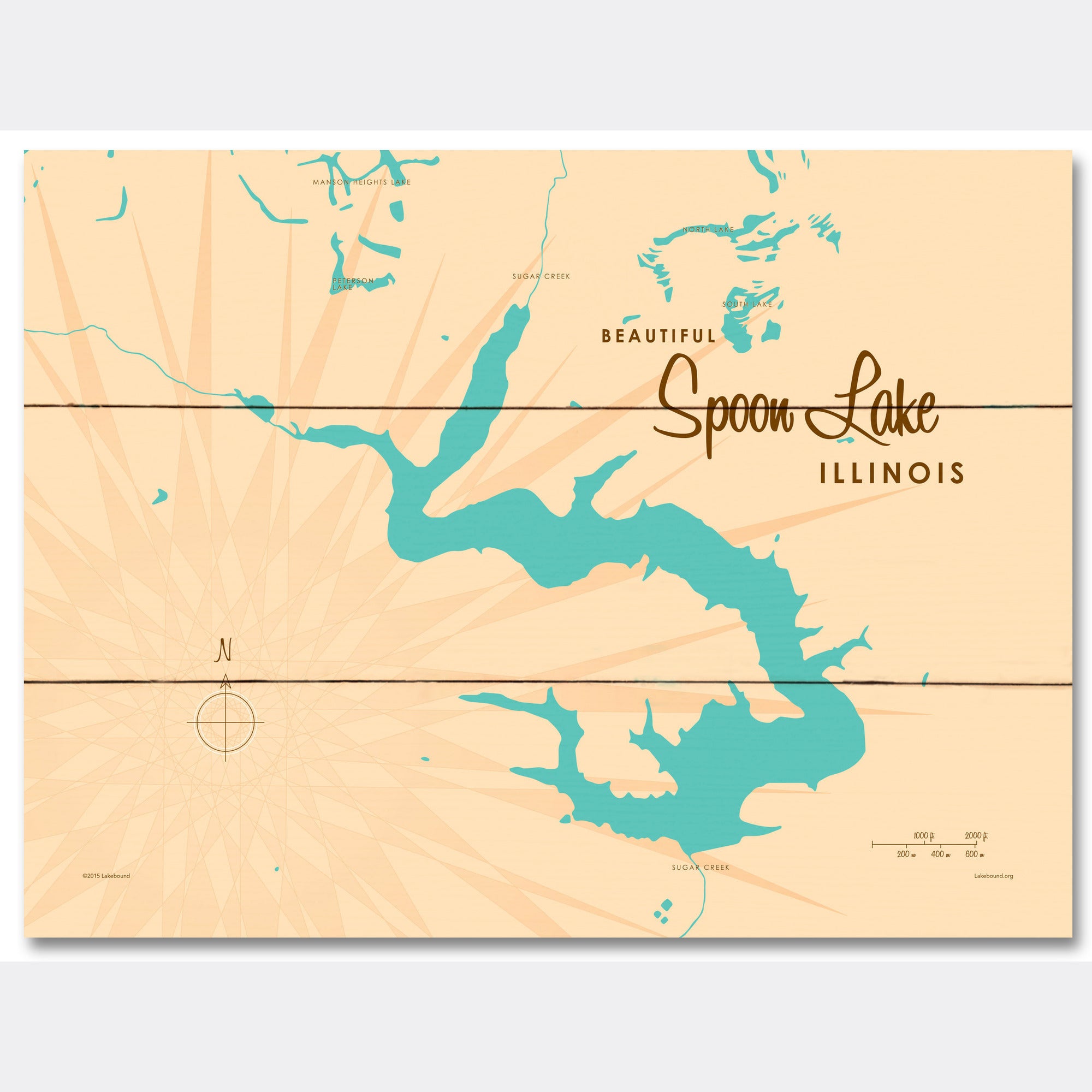 Spoon Lake Illinois, Wood Sign Map Art