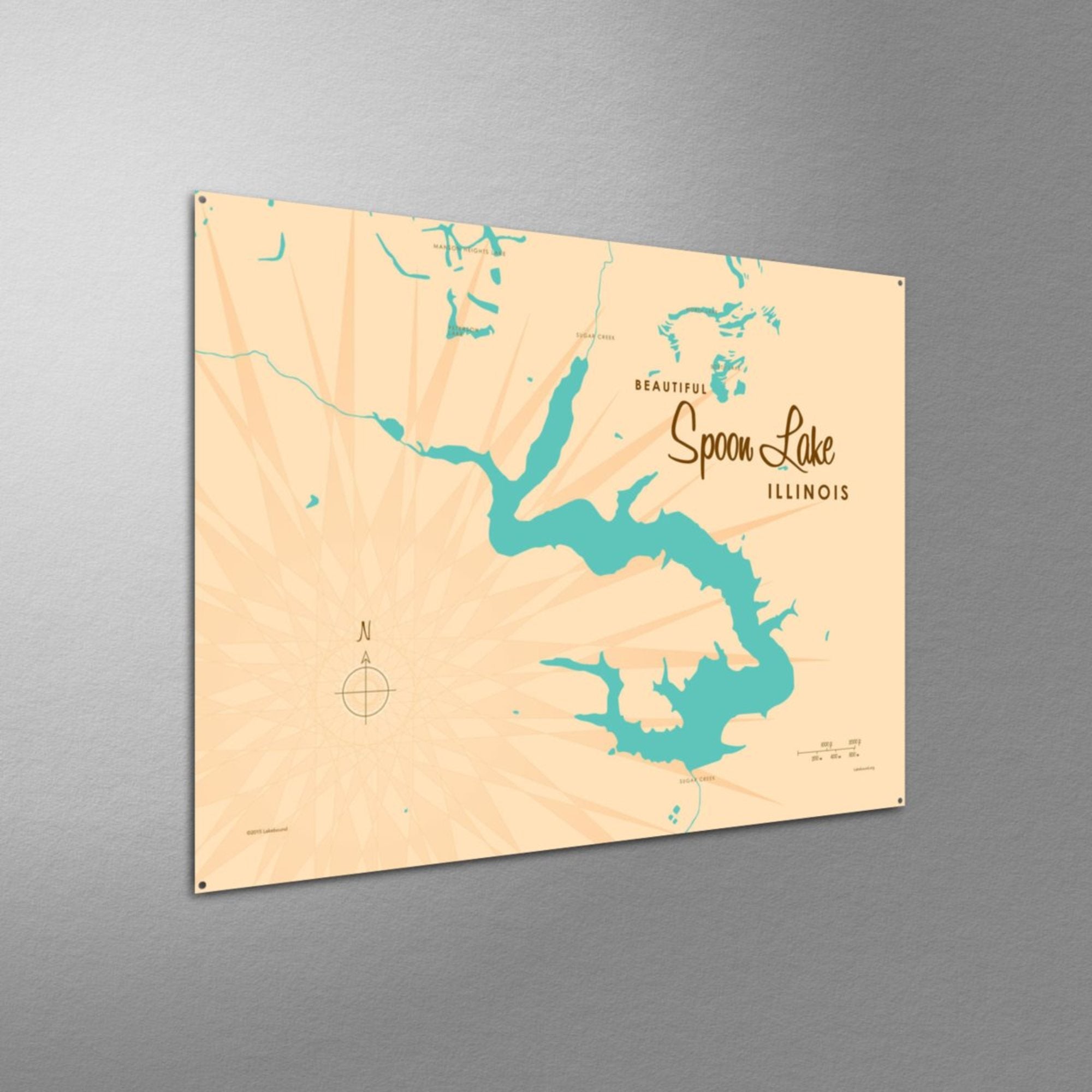 Spoon Lake Illinois, Metal Sign Map Art