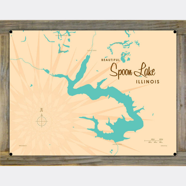 Spoon Lake Illinois, Wood-Mounted Metal Sign Map Art