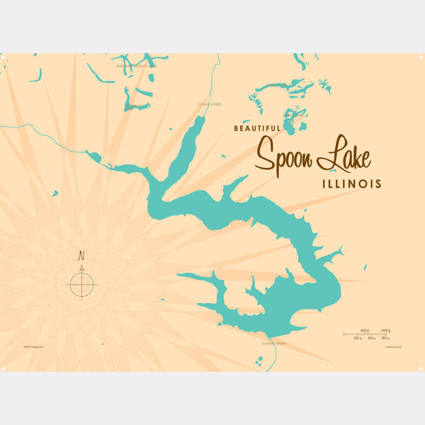 Spoon Lake Illinois, Metal Sign Map Art
