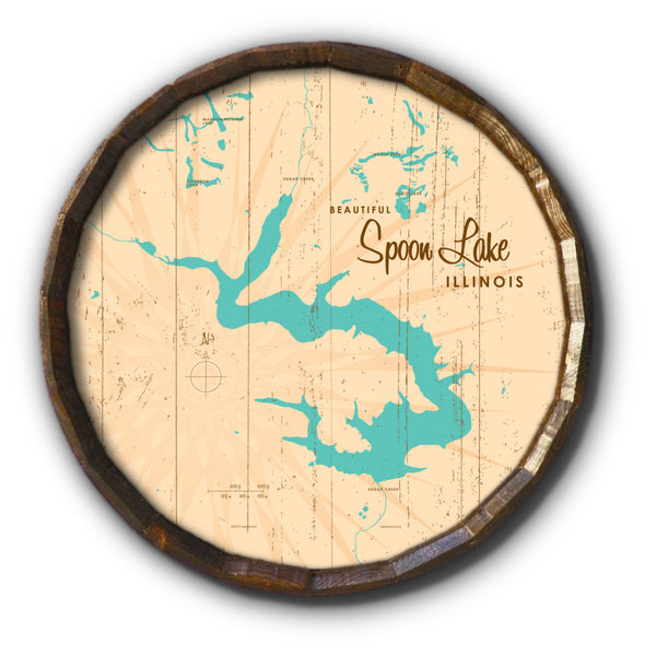 Spoon Lake Illinois, Rustic Barrel End Map Art