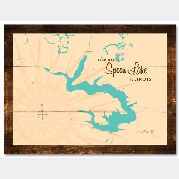 Spoon Lake Illinois, Rustic Wood Sign Map Art
