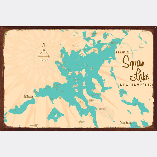 Squam Lake New Hampshire, Rustic Metal Sign Map Art