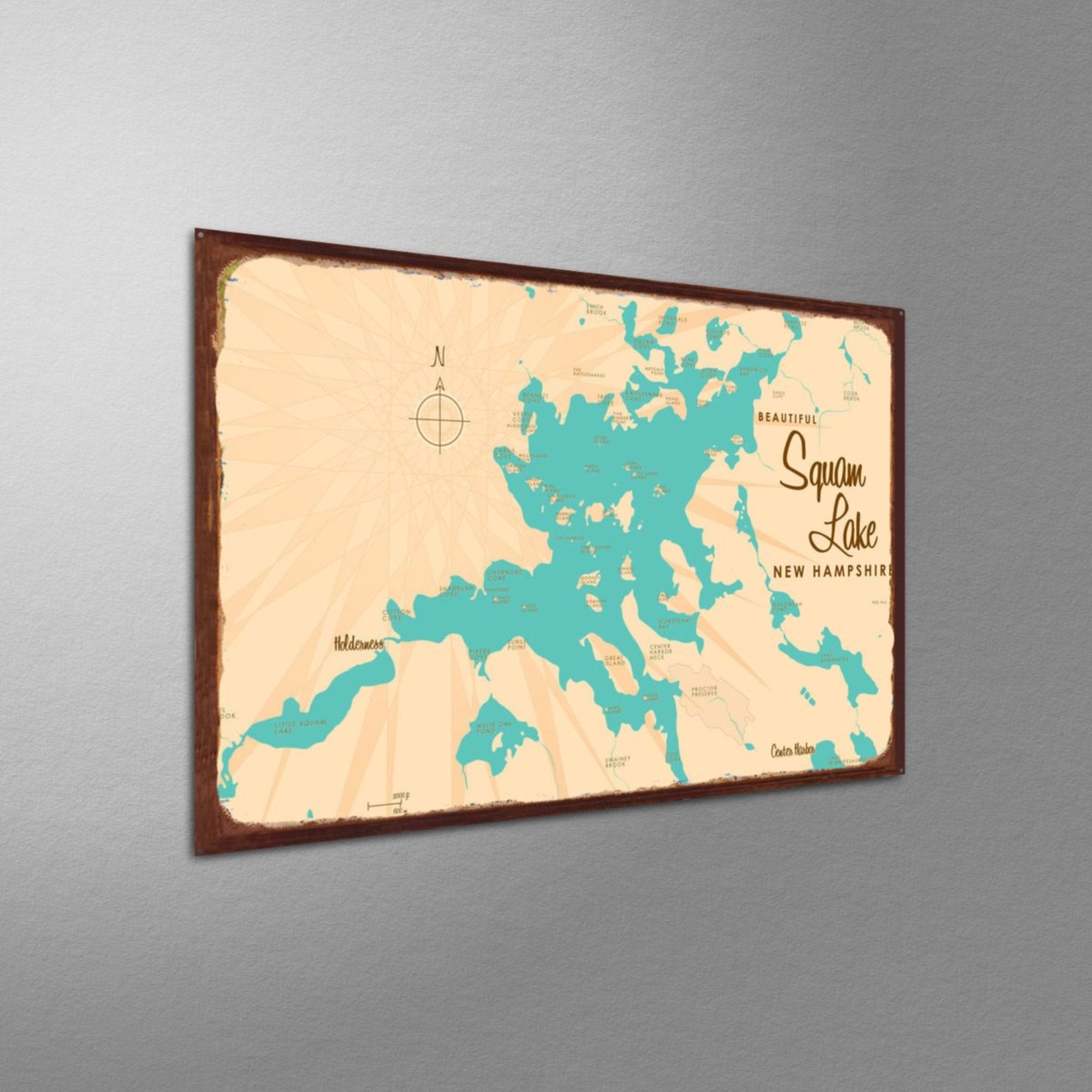 Squam Lake New Hampshire, Rustic Metal Sign Map Art