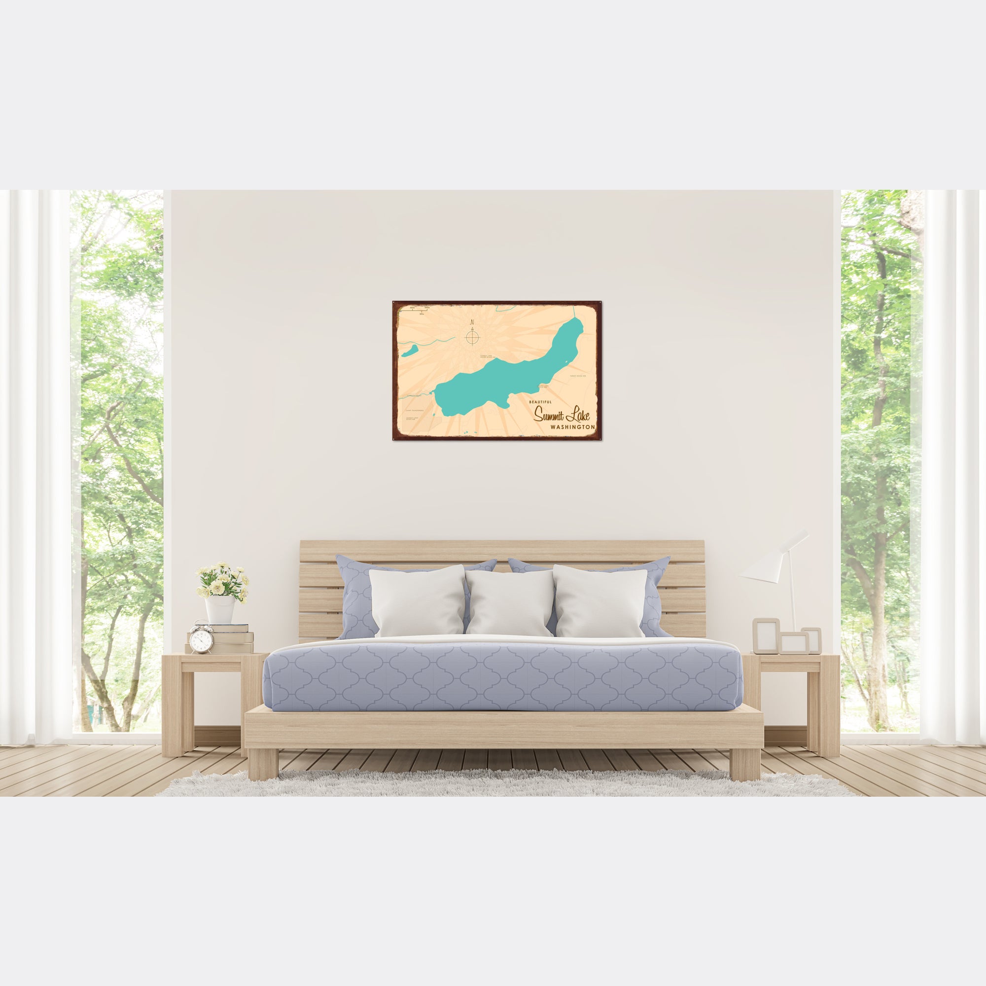 Summit Lake Washington, Rustic Metal Sign Map Art