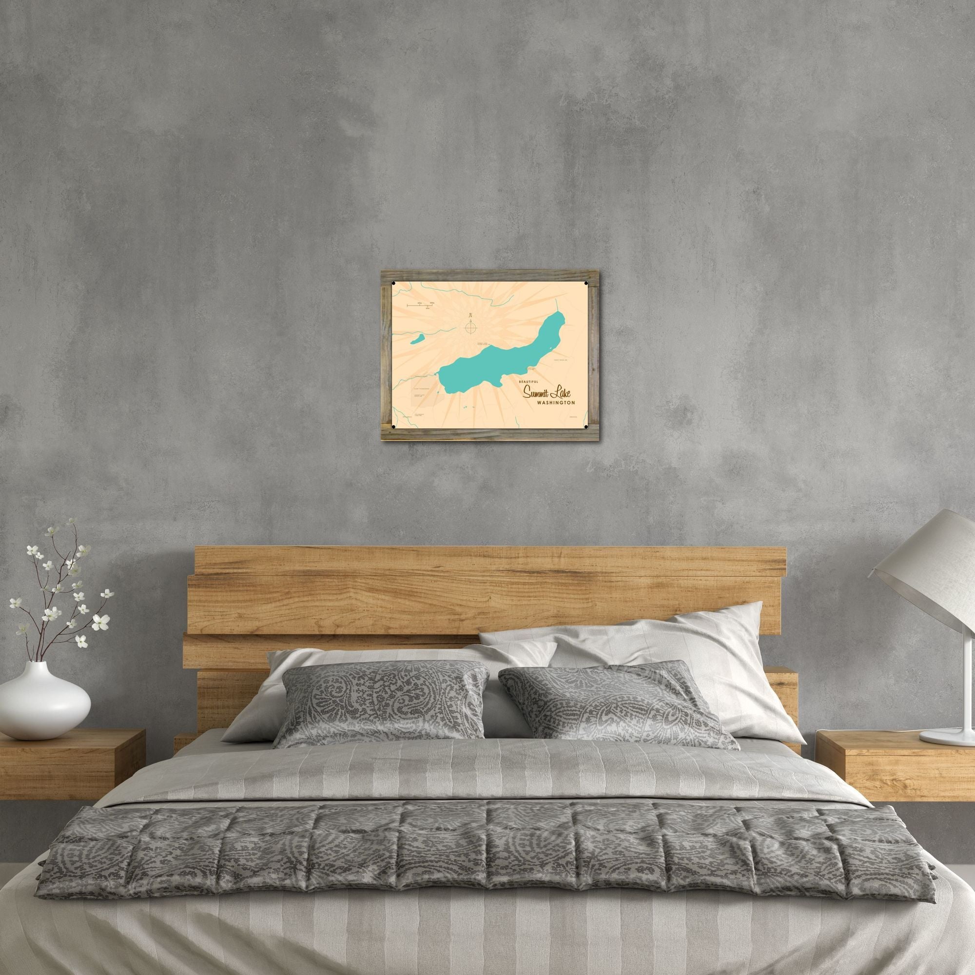 Summit Lake Washington, Wood-Mounted Metal Sign Map Art