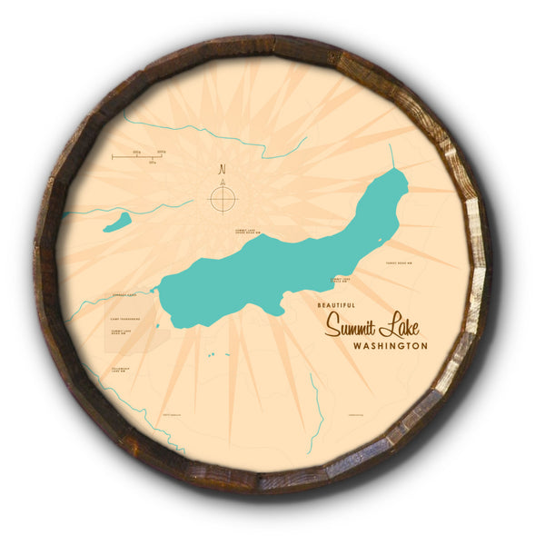 Summit Lake Washington, Barrel End Map Art