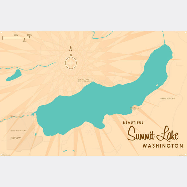Summit Lake Washington, Metal Sign Map Art