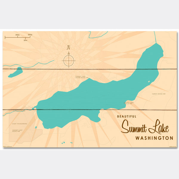 Summit Lake Washington, Wood Sign Map Art