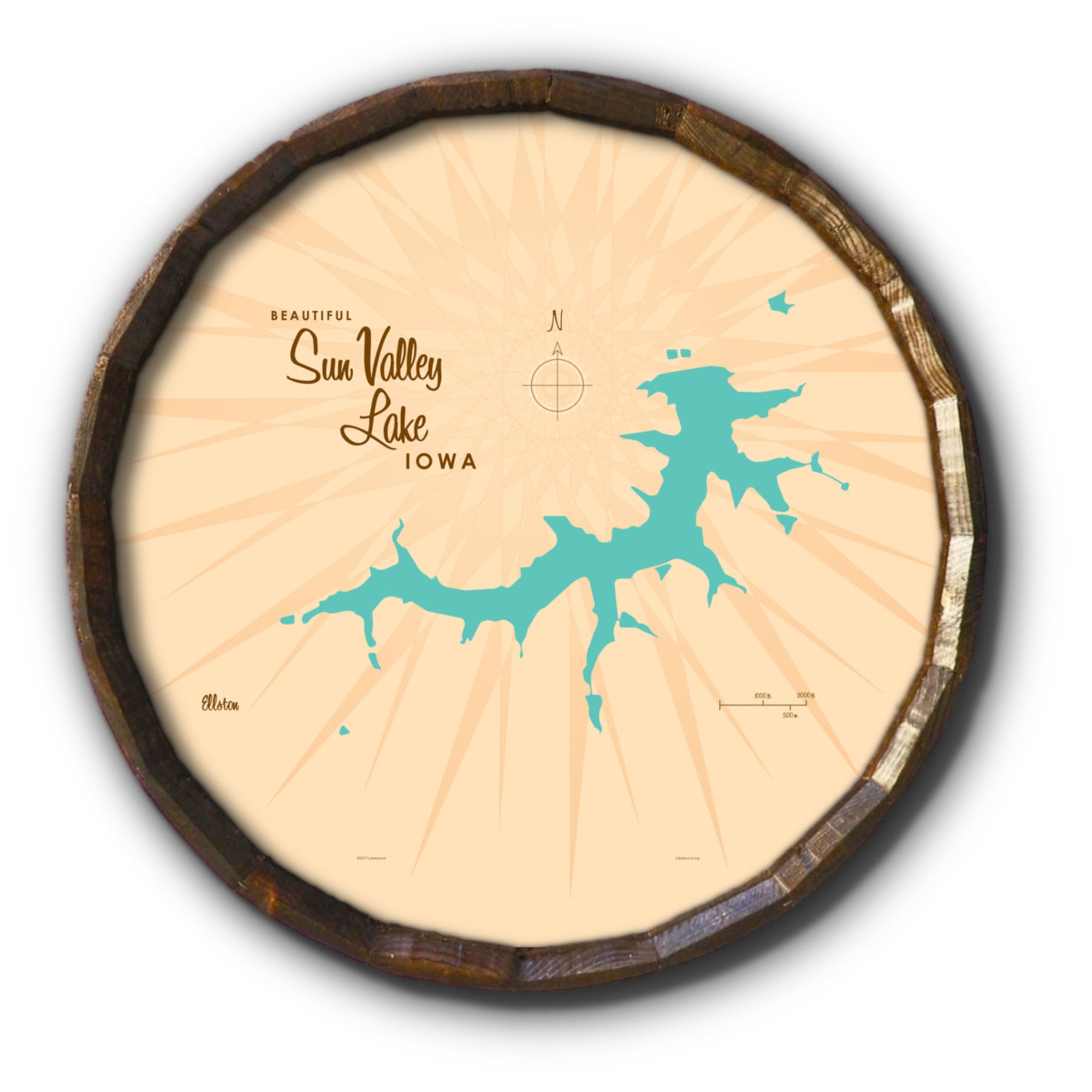 Sun Valley Lake Iowa, Barrel End Map Art