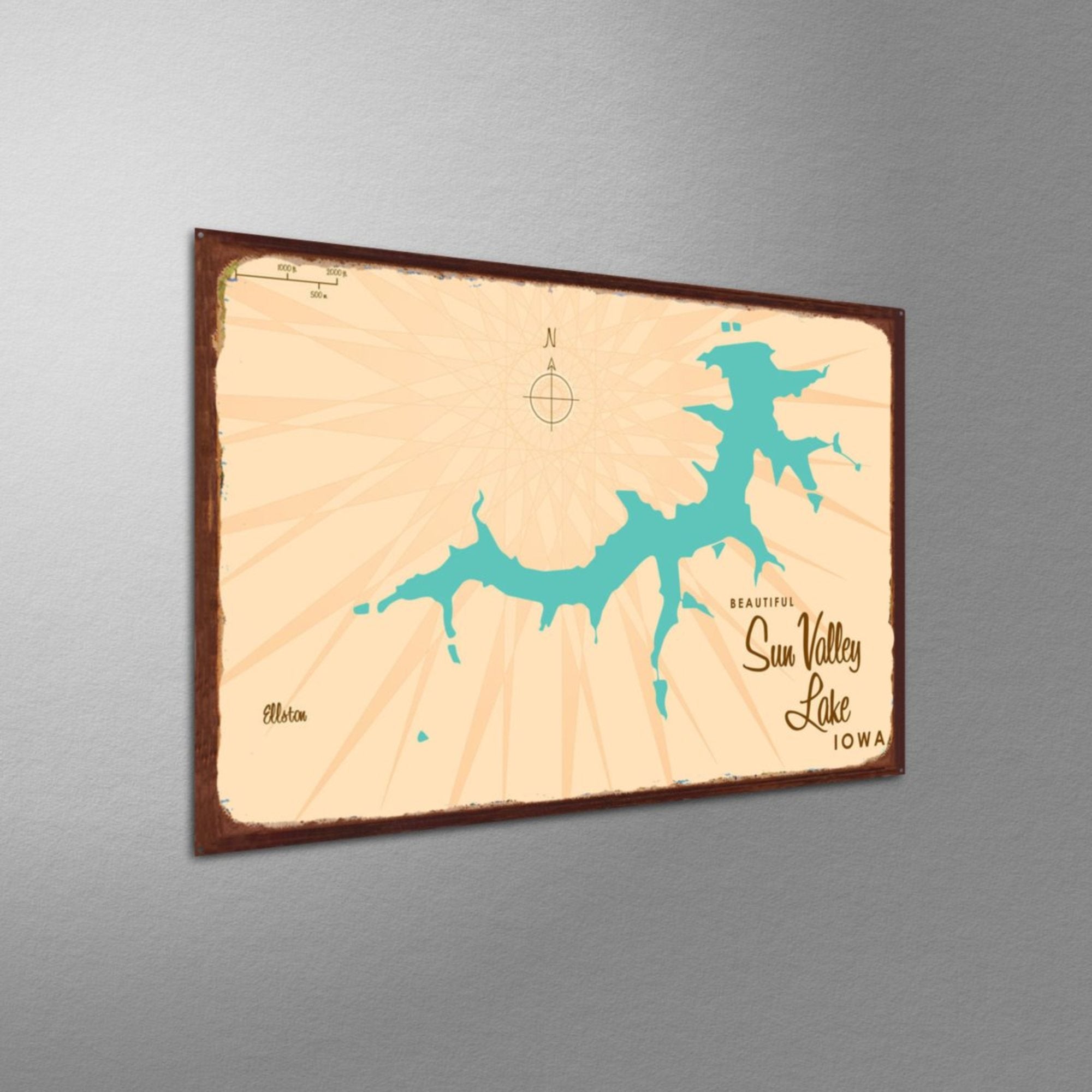 Sun Valley Lake Iowa, Rustic Metal Sign Map Art