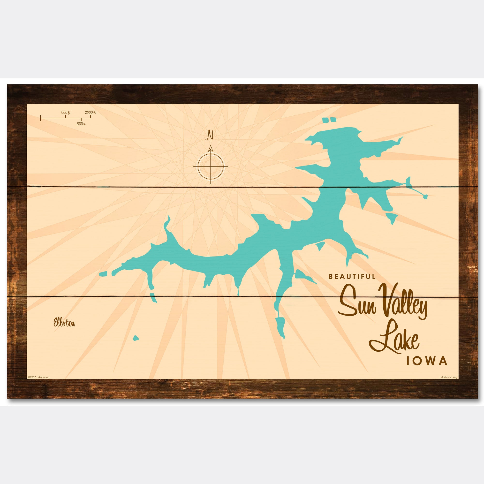 Sun Valley Lake Iowa, Rustic Wood Sign Map Art