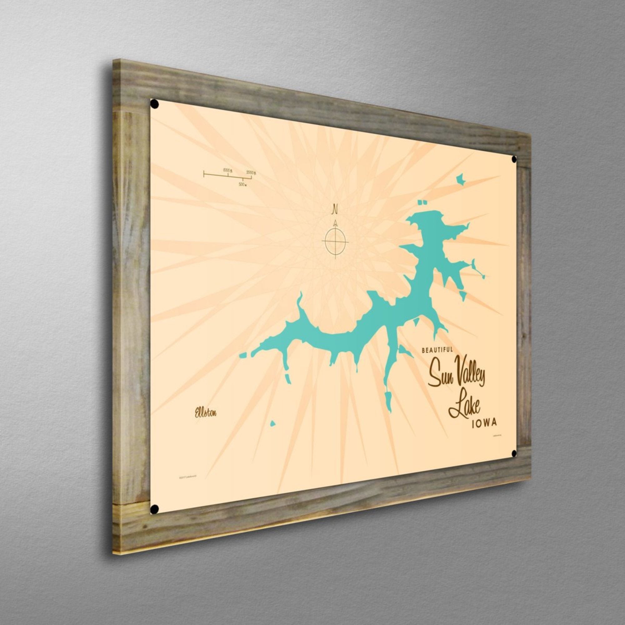 Sun Valley Lake Iowa, Wood-Mounted Metal Sign Map Art