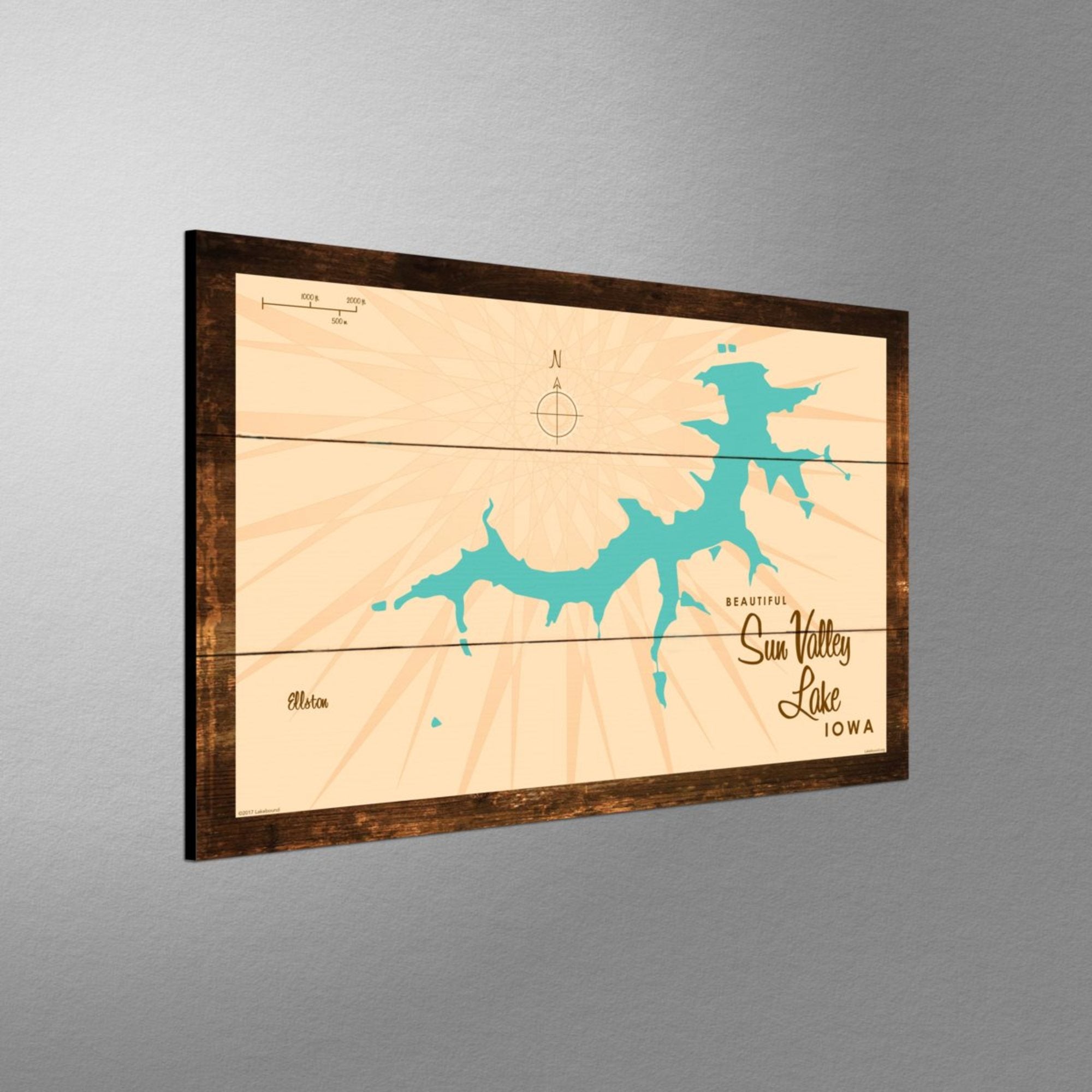 Sun Valley Lake Iowa, Rustic Wood Sign Map Art
