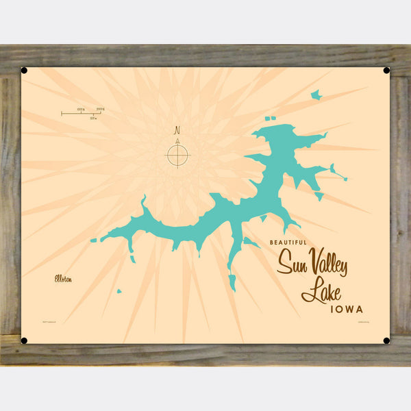 Sun Valley Lake Iowa, Wood-Mounted Metal Sign Map Art