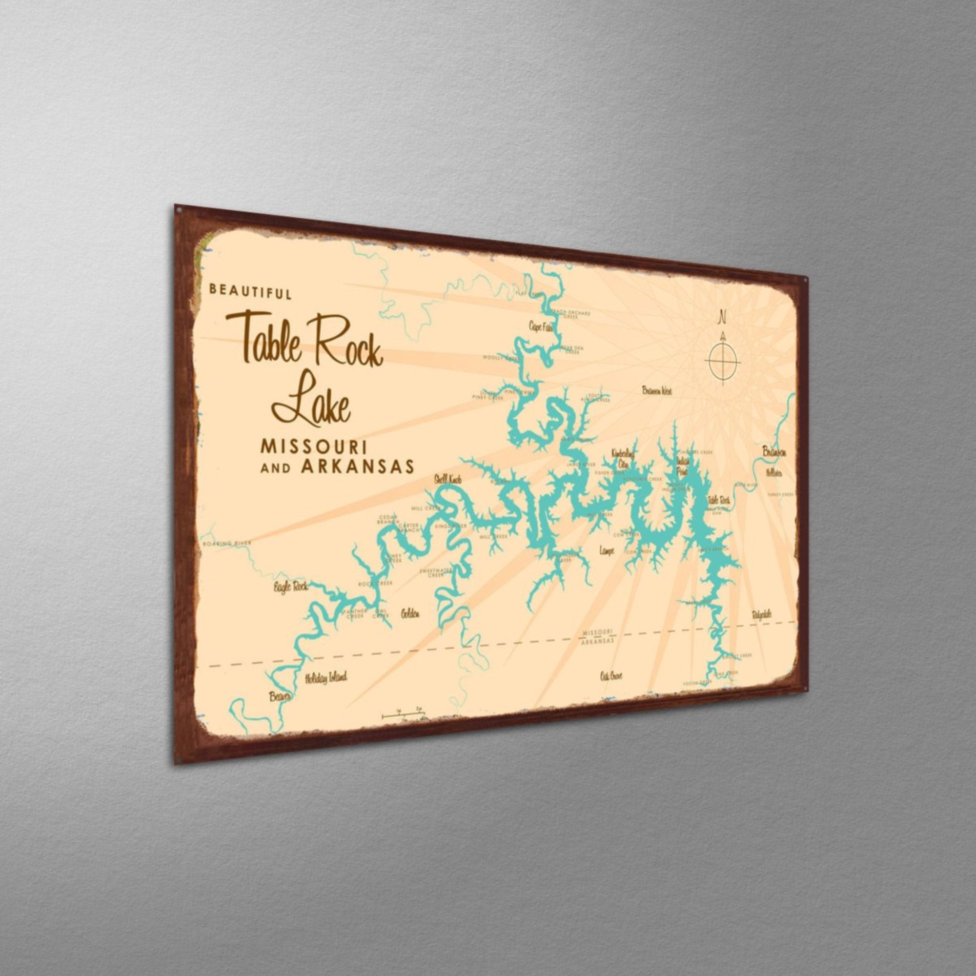 Table Rock Lake Missouri, Rustic Metal Sign Map Art