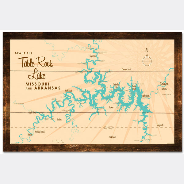 Table Rock Lake Missouri, Rustic Wood Sign Map Art