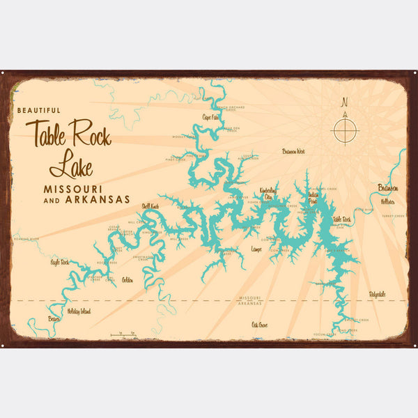 Table Rock Lake Missouri, Rustic Metal Sign Map Art