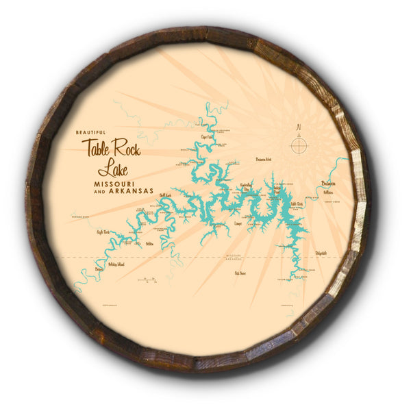 Table Rock Lake Missouri, Barrel End Map Art