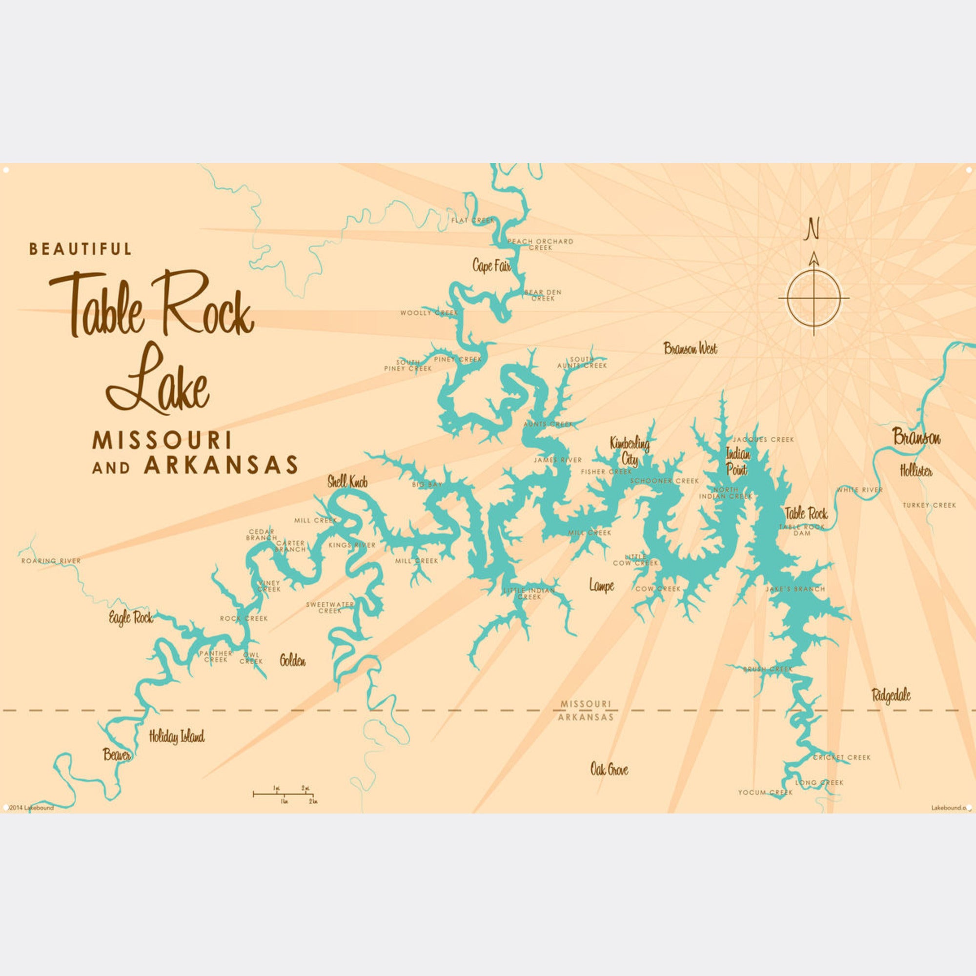 Table Rock Lake Missouri, Metal Sign Map Art