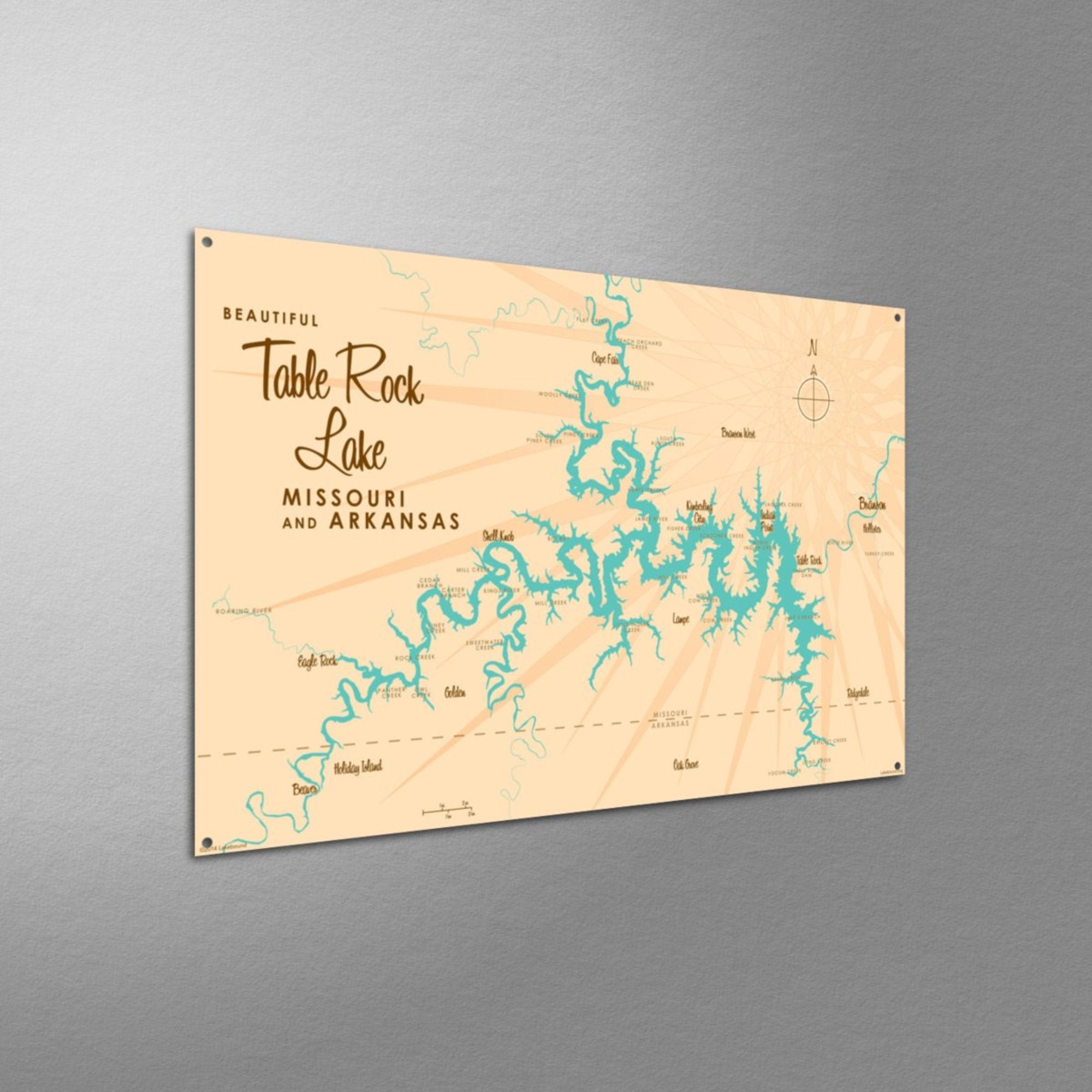 Table Rock Lake Missouri, Metal Sign Map Art