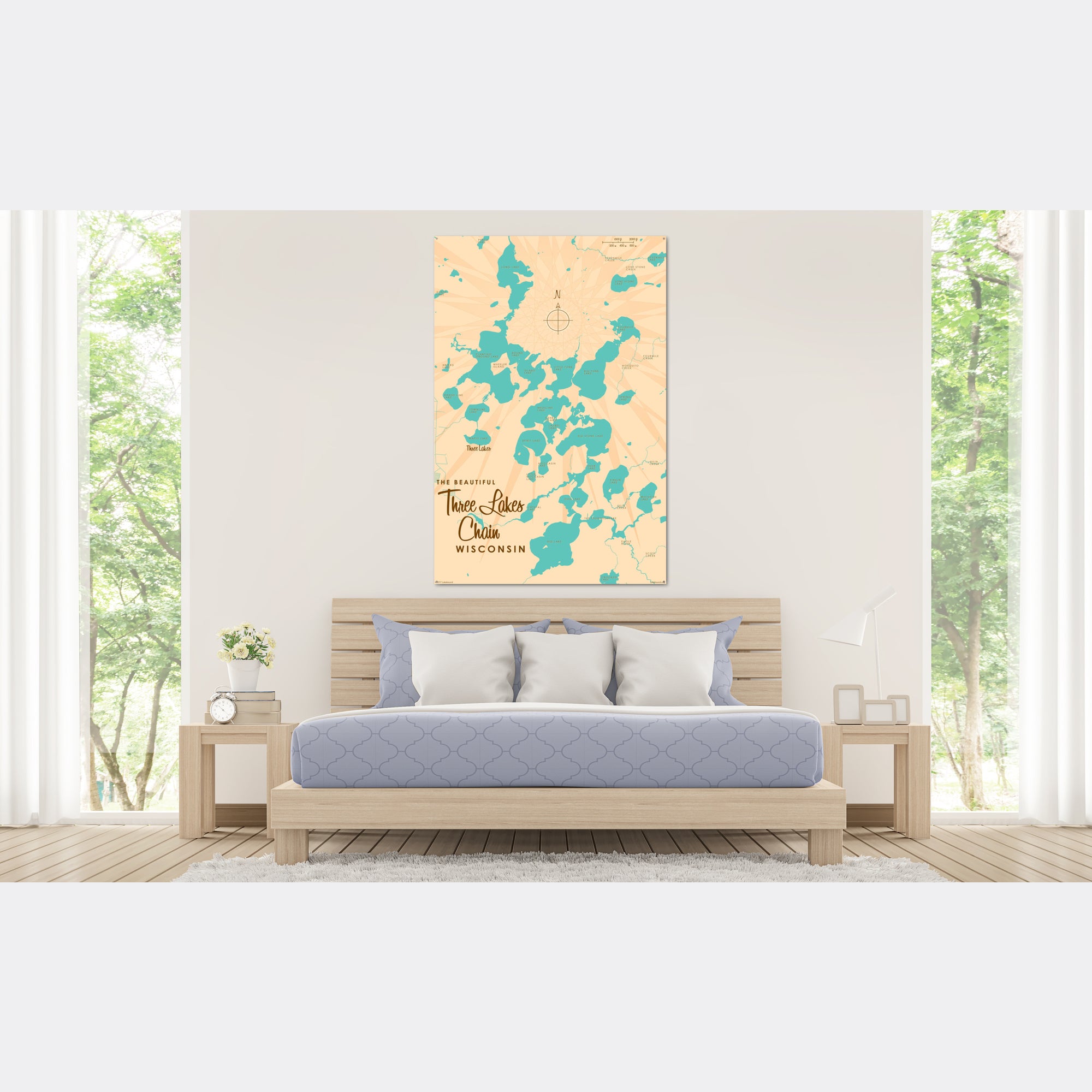 Three Lakes Chain Wisconsin, Metal Sign Map Art