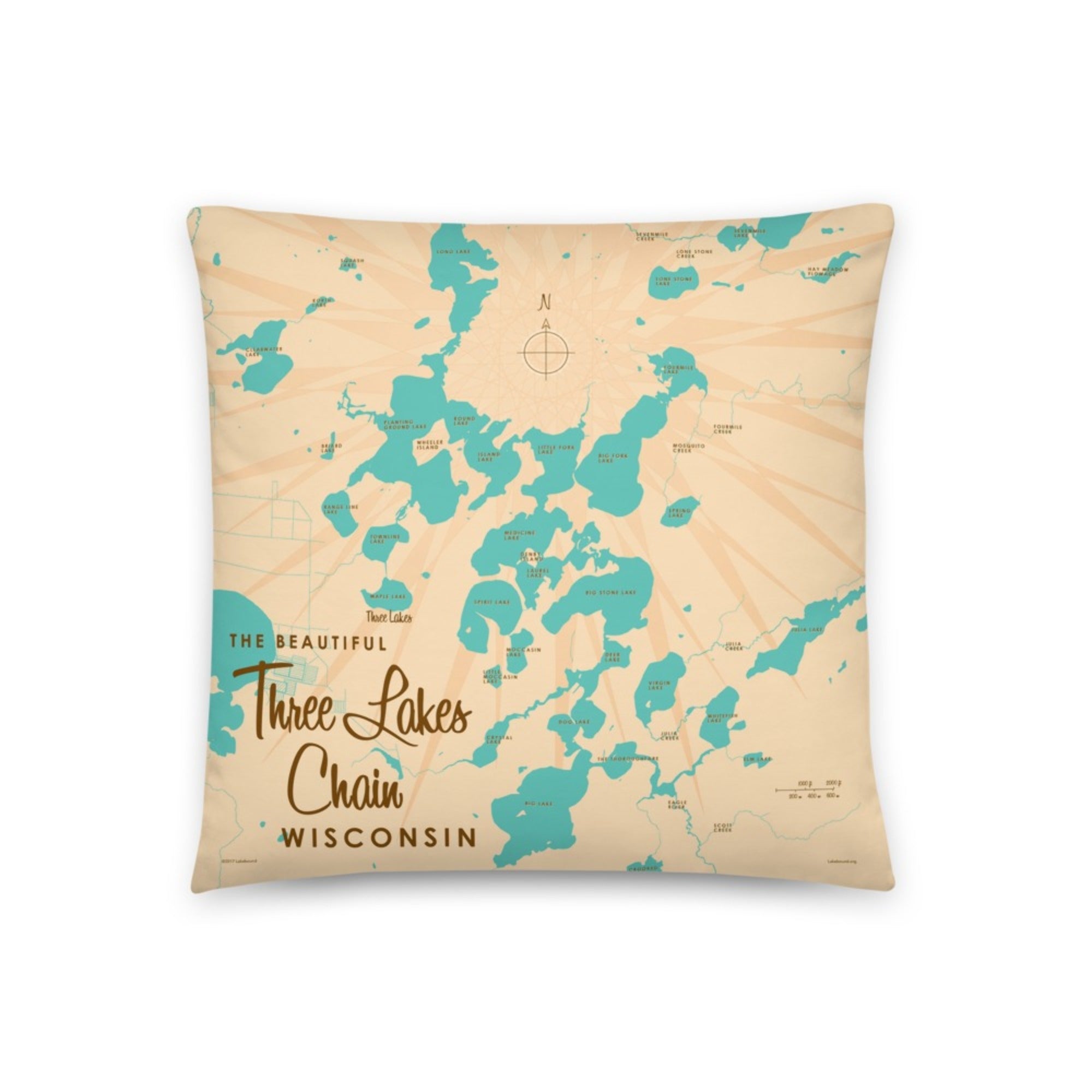 Three Lakes Chain Wisconsin Pillow