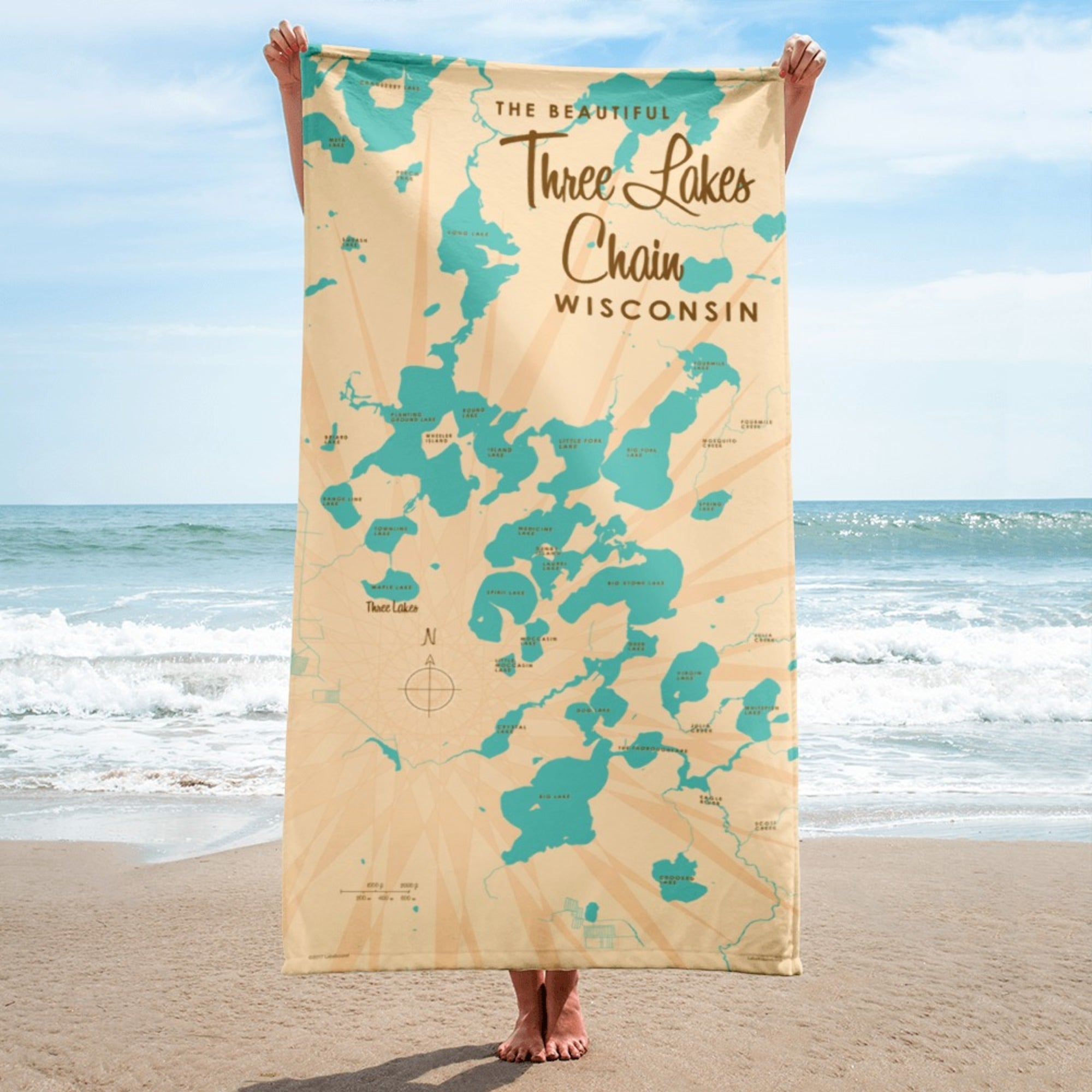 Three Lakes Chain Wisconsin Beach Towel