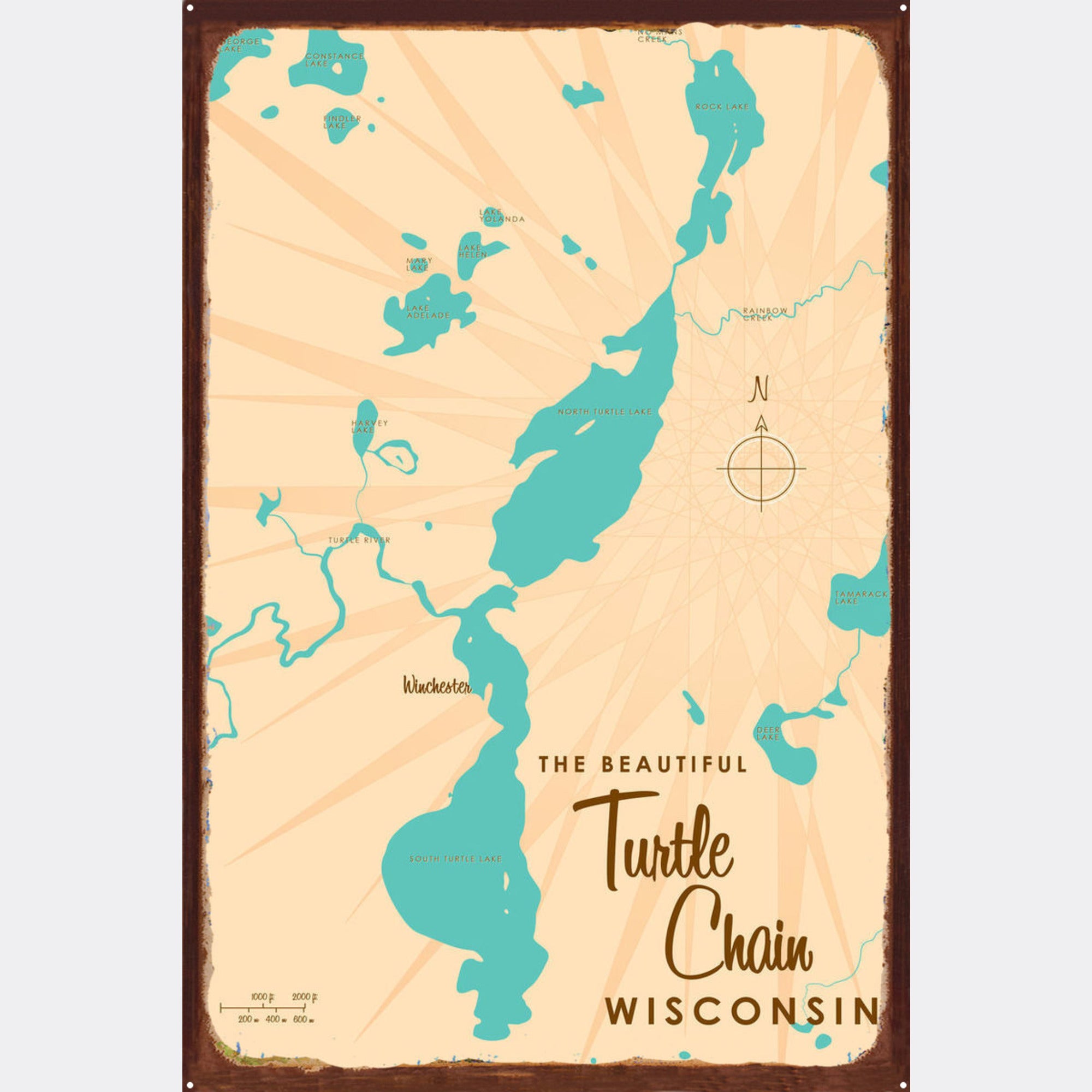 Turtle Chain Wisconsin, Rustic Metal Sign Map Art