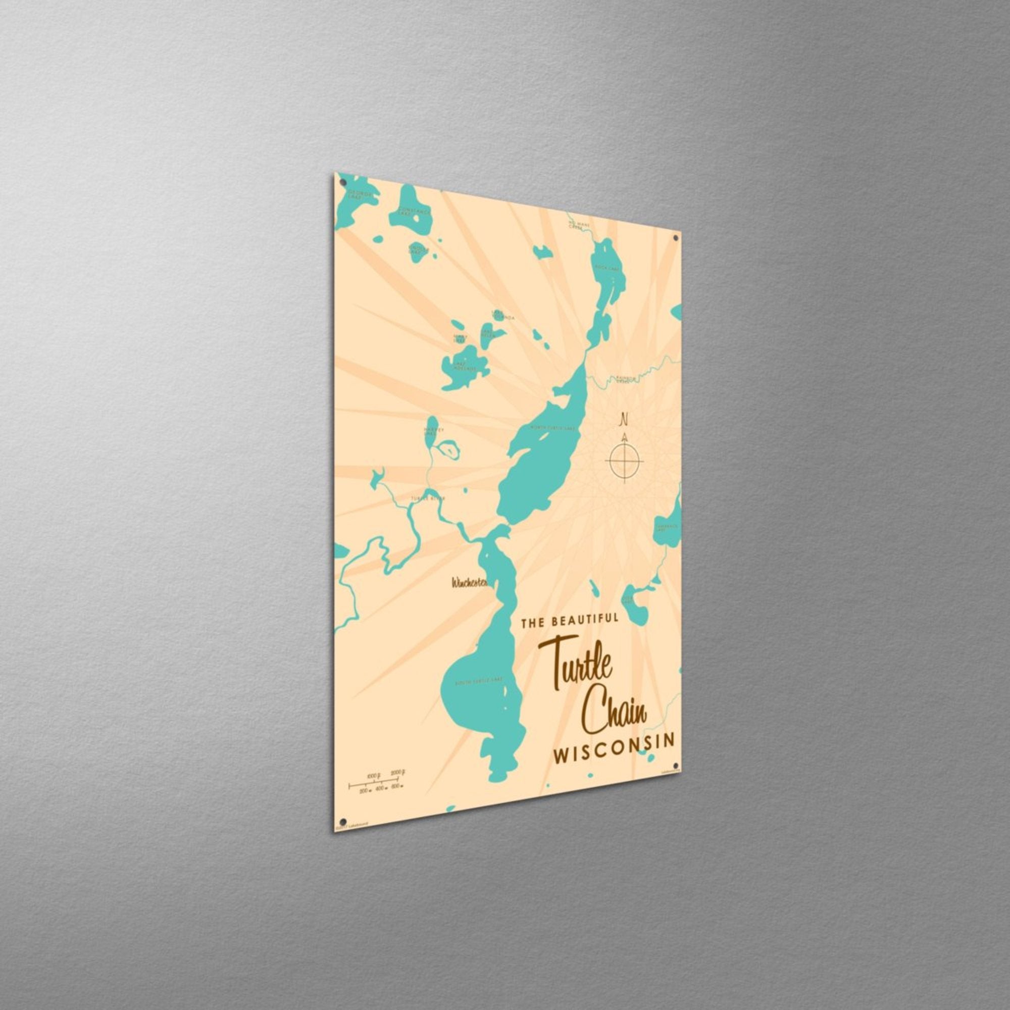 Turtle Chain Wisconsin, Metal Sign Map Art