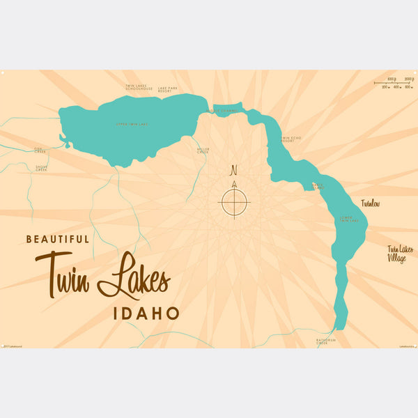 Twin Lakes Idaho, Metal Sign Map Art