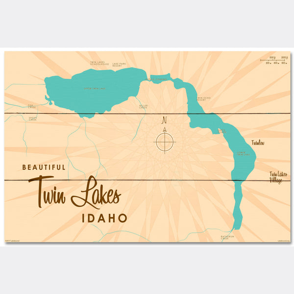 Twin Lakes Idaho, Wood Sign Map Art