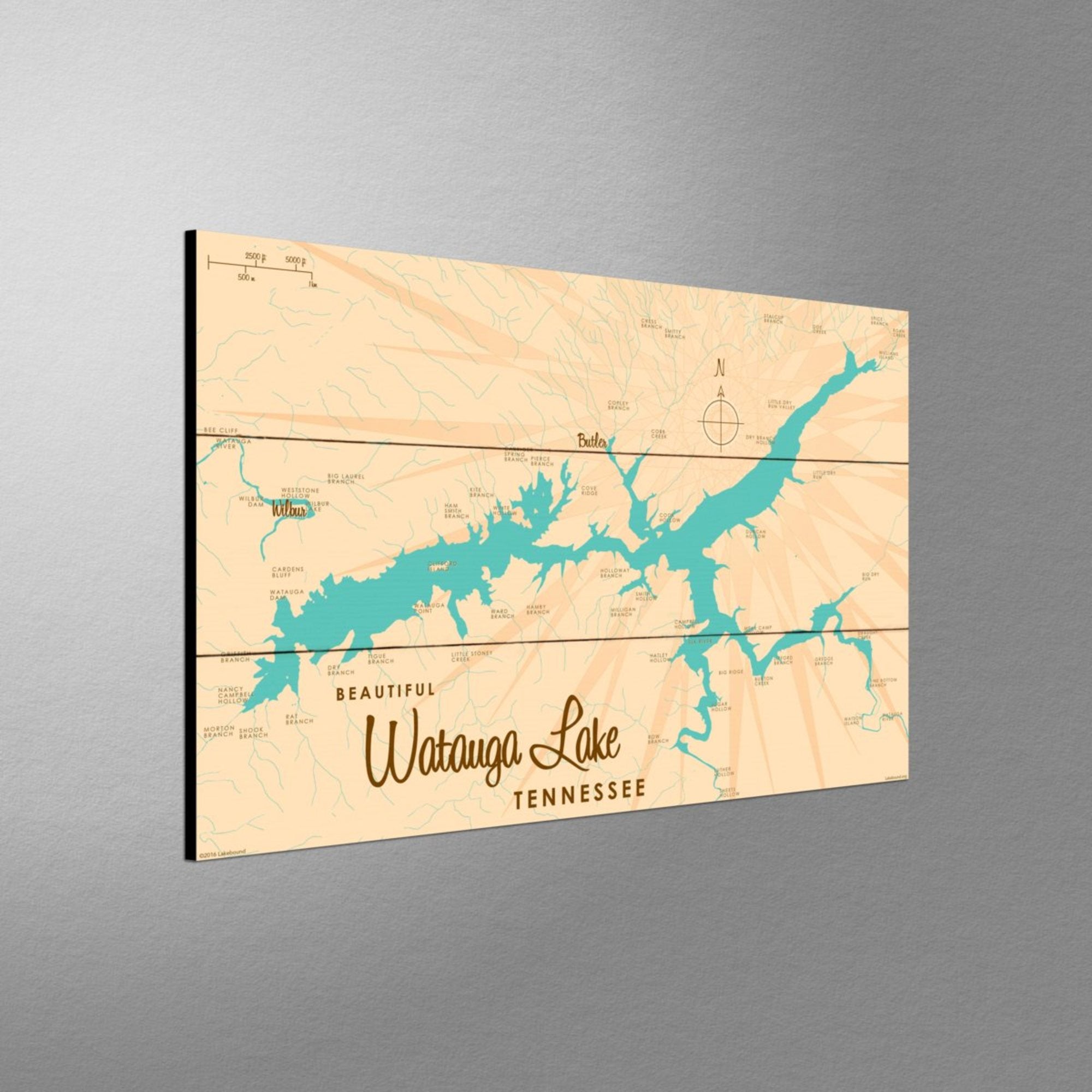 Watauga Lake Tennessee, Wood Sign Map Art