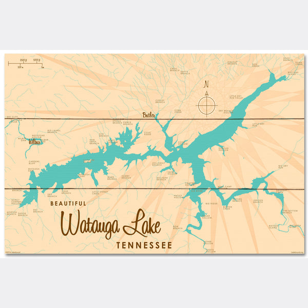 Watauga Lake Tennessee, Wood Sign Map Art