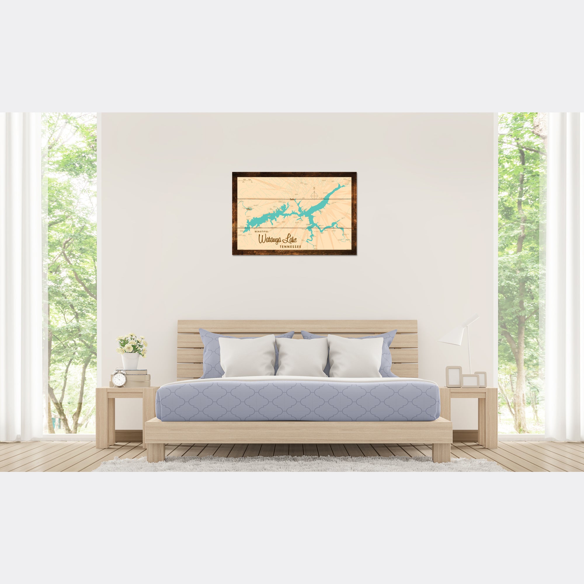 Watauga Lake Tennessee, Rustic Wood Sign Map Art