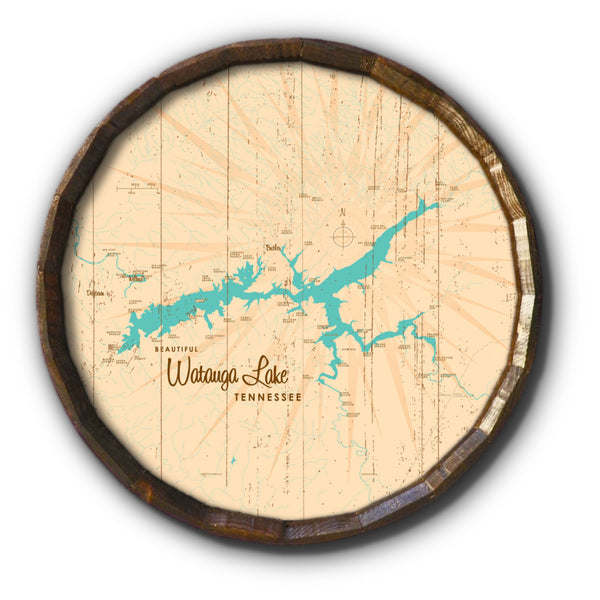 Watauga Lake Tennessee, Rustic Barrel End Map Art