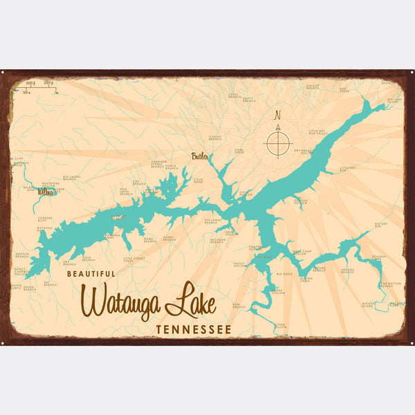 Watauga Lake Tennessee, Rustic Metal Sign Map Art