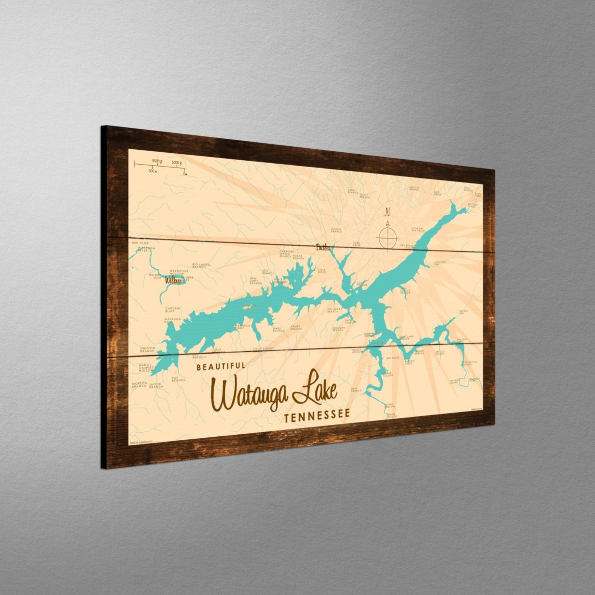 Watauga Lake Tennessee, Rustic Wood Sign Map Art