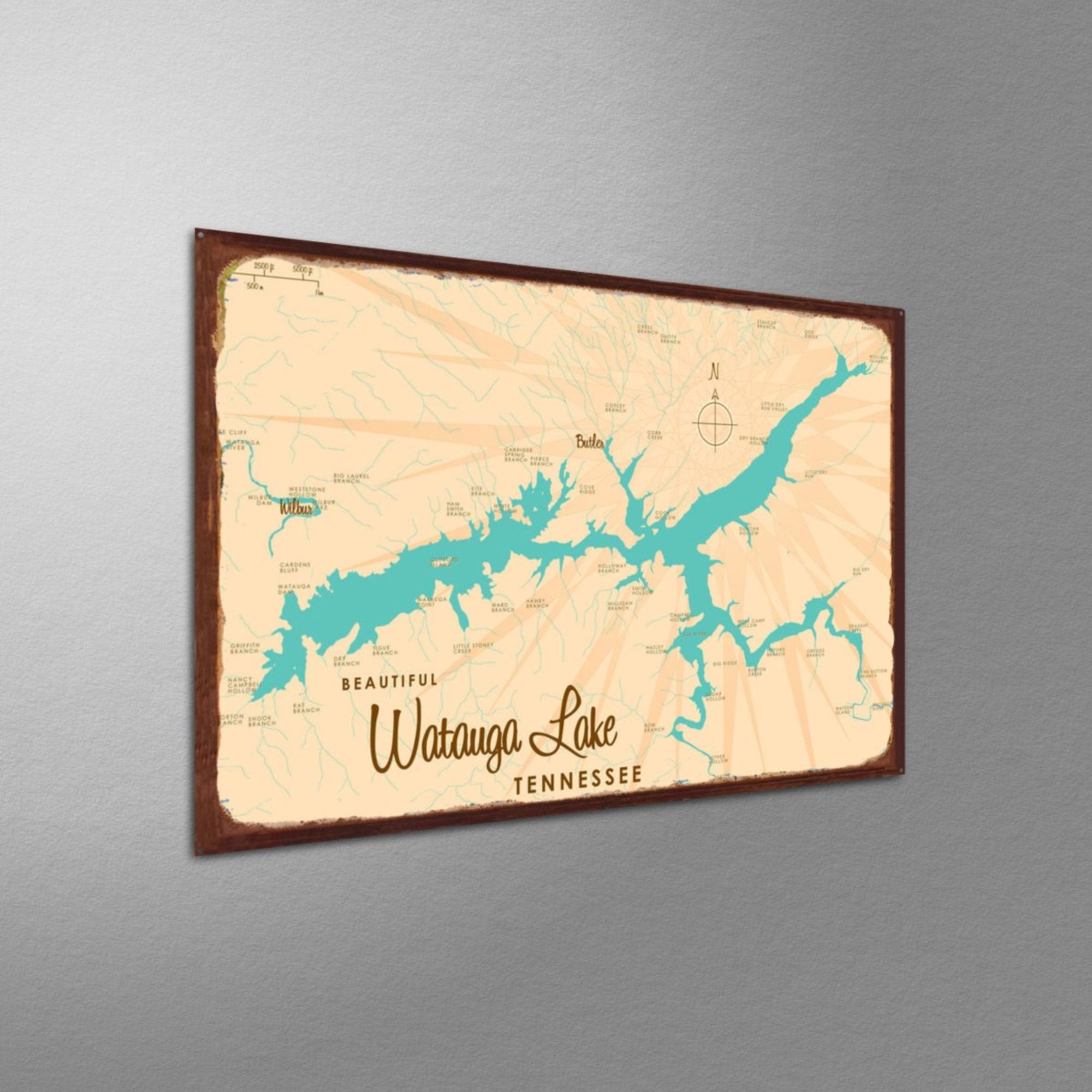 Watauga Lake Tennessee, Rustic Metal Sign Map Art