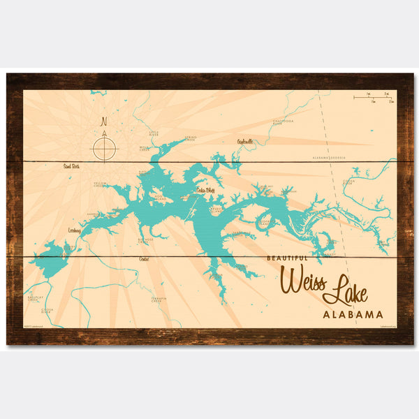 Weiss Lake Alabama, Rustic Wood Sign Map Art