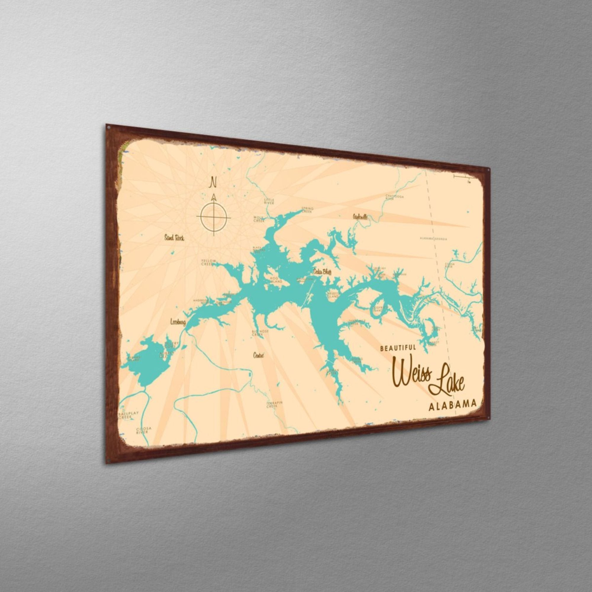 Weiss Lake Alabama, Rustic Metal Sign Map Art