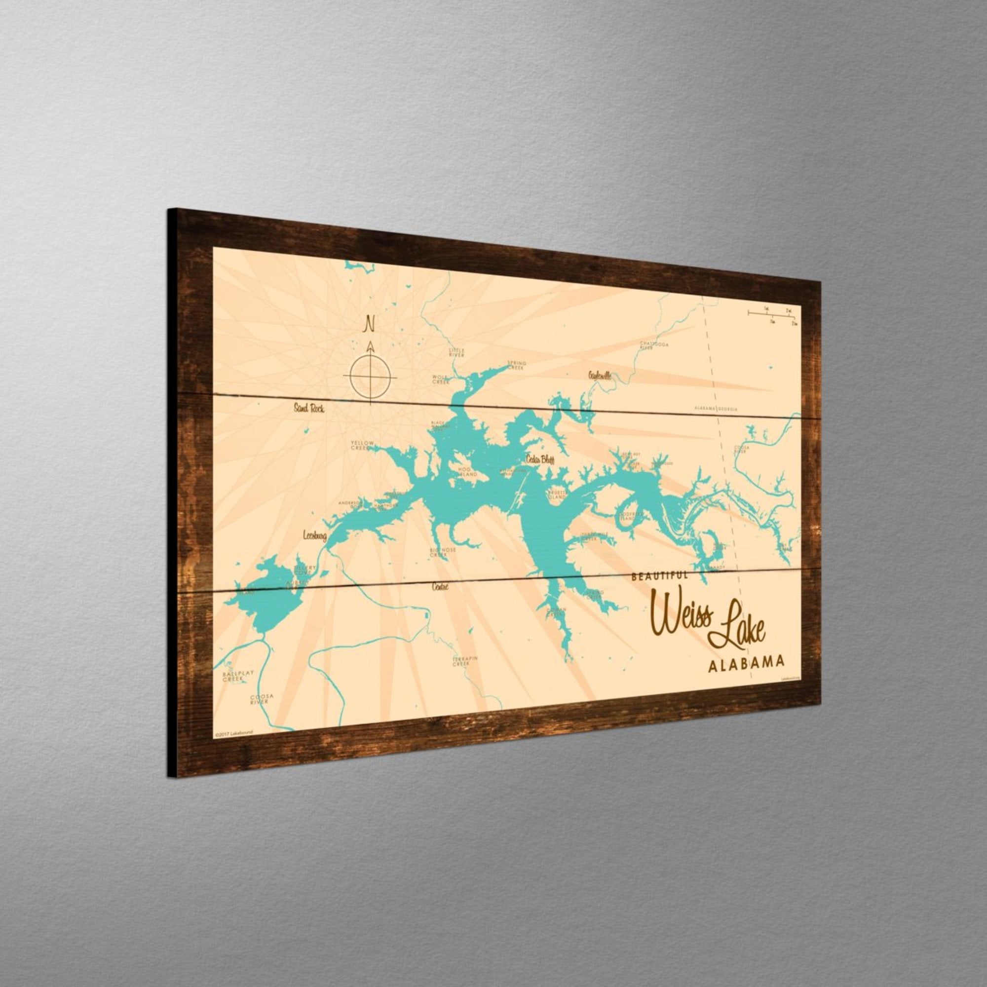 Weiss Lake Alabama, Rustic Wood Sign Map Art