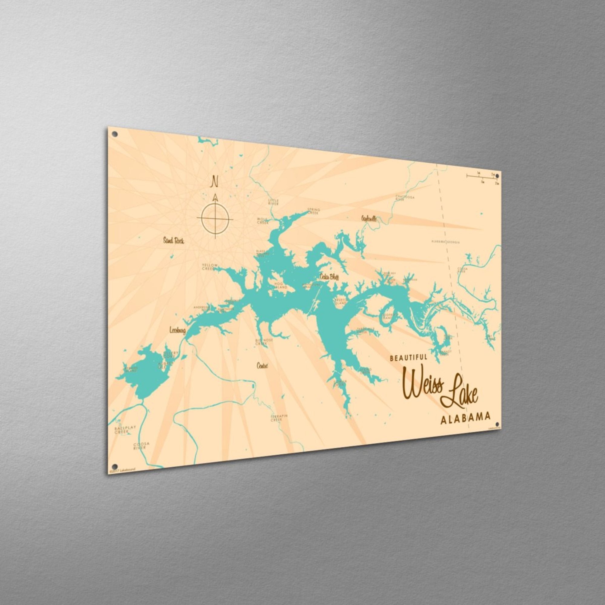 Weiss Lake Alabama, Metal Sign Map Art