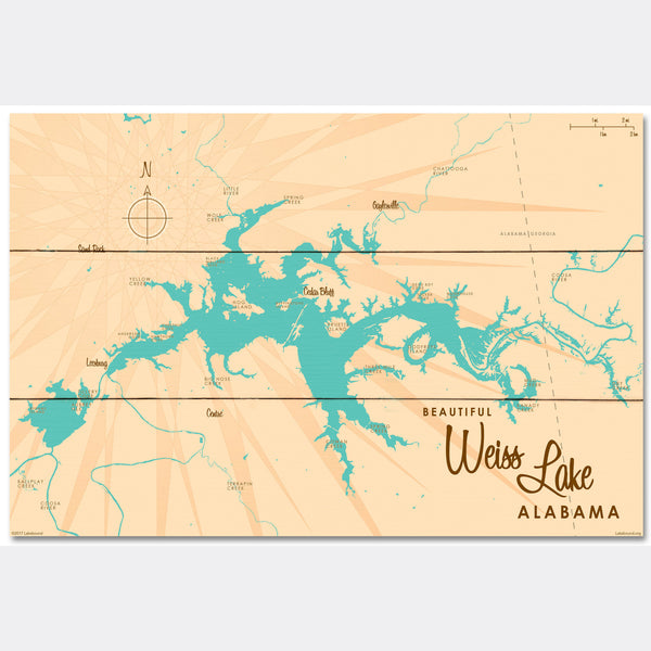 Weiss Lake Alabama, Wood Sign Map Art