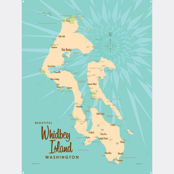 Whidbey Island Washington, Metal Sign Map Art