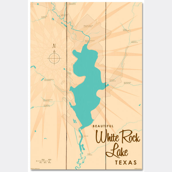 White Rock Lake Texas, Wood Sign Map Art