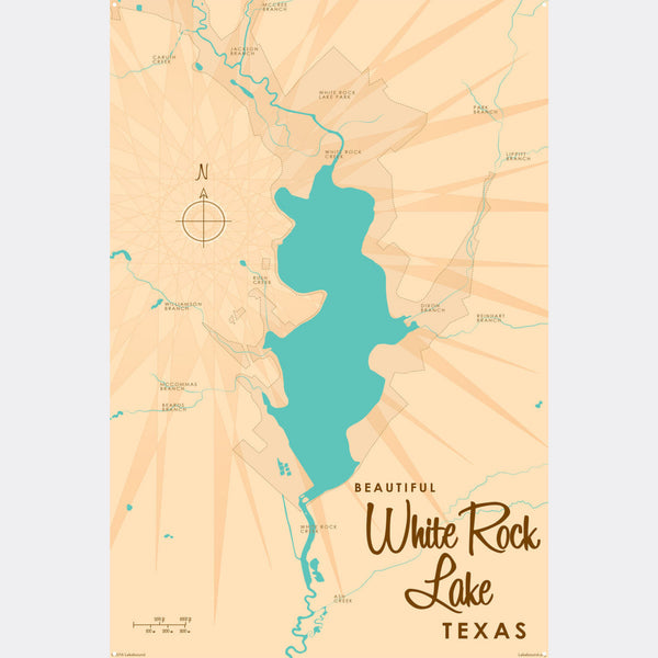 White Rock Lake Texas, Metal Sign Map Art