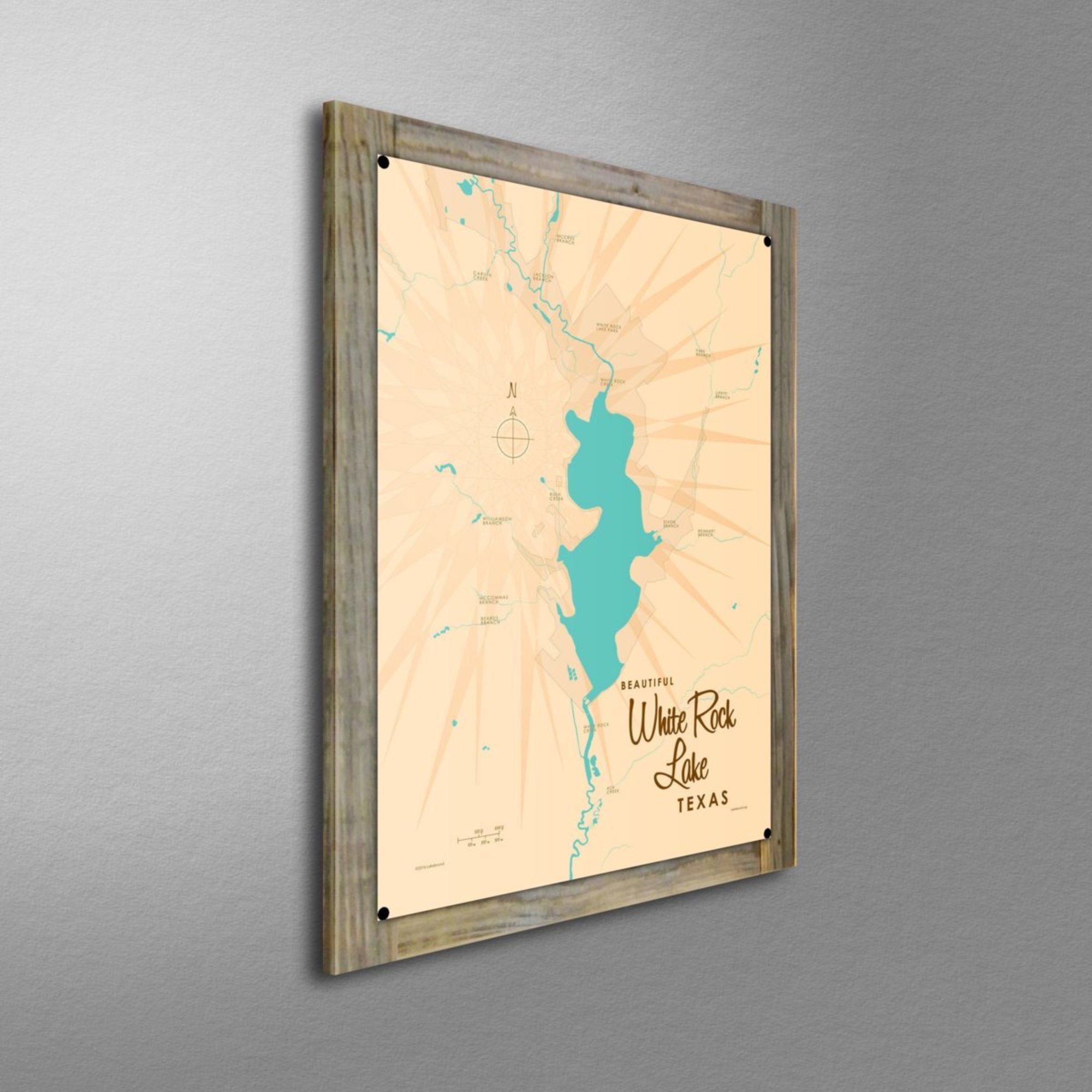 White Rock Lake Texas, Wood-Mounted Metal Sign Map Art