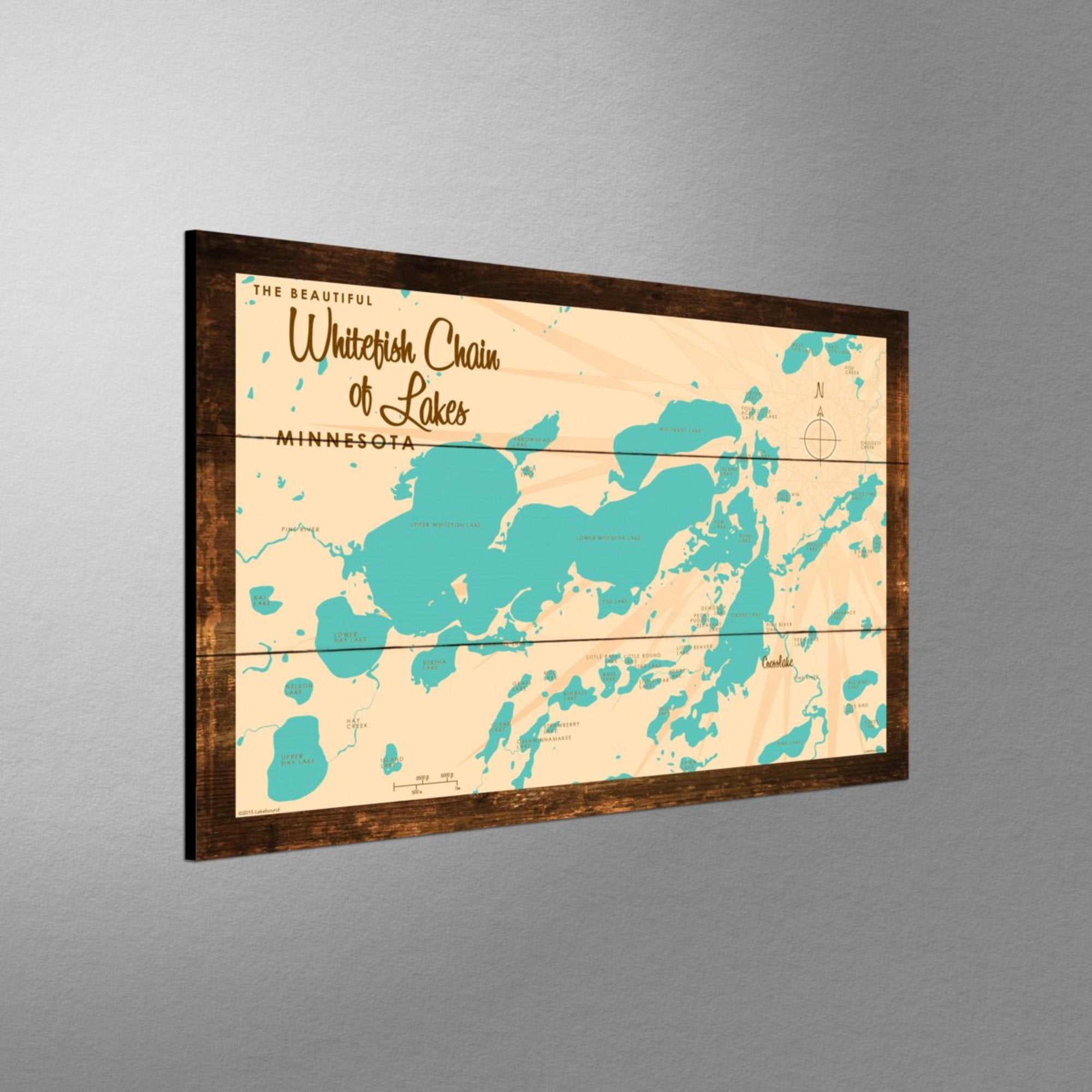 Whitefish Chain Minnesota, Rustic Wood Sign Map Art